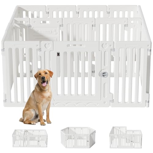 2 Room Dog Playpen with Door,DIY Shape Combination Puppy Pen,16-Panel+2 Link Piece+Large Door+Small Door,25.5" H Dog Fence,Non-Slip&Secure Pet Gate,Easy to Assemble
