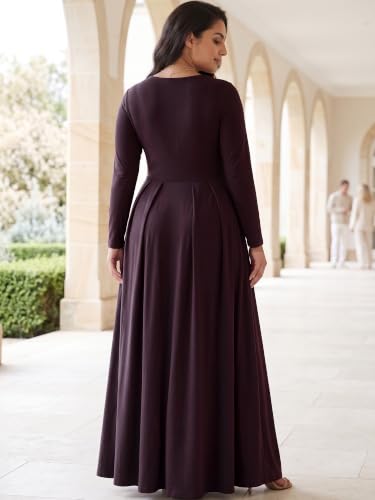 Image of KOH KOH Womens Long Sleeve V-Neck Flowy Modest Elegant Evening Maxi Dress