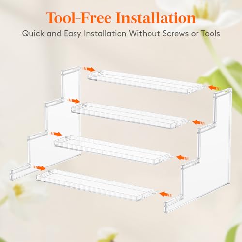 Lifewit 4 Tier Clear Display Riser Stand with Decorative Secure Fences, Tool-free Assembly, Plastic 12 Inch Perfume Organizer, Display for Figures, Cupcake, Dessert, 1-pack by Lifewit - Image 6