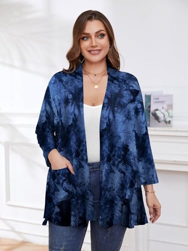 Image of BELAROI Plus Size Lightweight Cardigan Sweaters for Women Casual Open Front 3 /4 Sleeve Cover Up