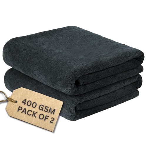 Image of 400 GSM Microfiber Cloth for Car Drying (Pack of 2) - 60x40cm Car Cleaning Cloth Superior Softness, Super Water Absorbent Towel for Car, Bike and Household Cleaning - Black