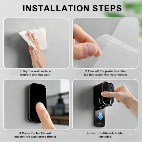 Image of HASTHIP 2pcs Wall Toothbrush Holder Dustproof Toothbrush Storage Holder Self-Adhesive Modern Compact Bathroom Wall Mount Tooth Brush Drain Holder with Clear Window