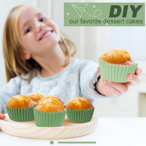 Image of 600 Pack Sage Green Cupcake Liners Dark Green Light Green Baking Cups Gradient Green Muffin Liners for Cupcake Wrappers Wedding Bridal Baby Shower Birthday Party