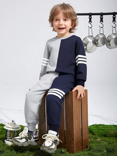Toddler Boy Sweatsuit Stripe Long Sleeve Pull On Clothes Two Tone Tops and Pants Fall Winter Set