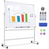 ZHIDIAN Rolling White Board 36x24 in, Dry Erase Board with Stand, Double-Sided Magnetic Mobile Whiteboard, Height-Adjustable for Office Classroom and Home