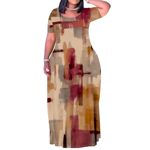 Image of PinkPatty Plus Size Dress for Women Casual Crew Neck Short Sleeve Maxi Dress Oversized Summer Beach Dresses with Pockets