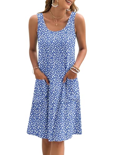 AUSELILY Summer Dresses Women UK Sleeveless Midi Women Casual Beach Dresses Light Swing Tank Dress with Pockets - Image 3