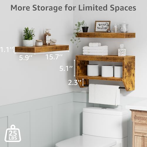 image for QEEIG Bathroom Floating Shelves for Wall - Shelf Over Toilet Paper Sto