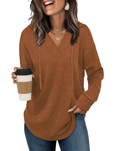 Image of Sampeel Hoodies for Women Trendy Fall Fashion 2025 V Neck Oversized Sweatshirt Plus Size Tops Clothes
