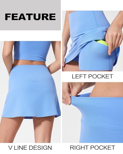 GYMTITAN Women's A Line Tennis Golf Skirts High Waisted Stretchy Built-in Shorts with Side Pockets Athletic Skort for Workout — view 3