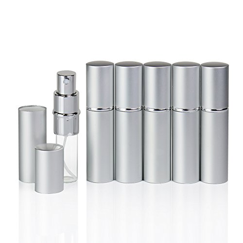 ChefLand Pack of 6 Empty Refillable Silver Colored Perfume Atomizer Spray Bottles, 10 ml. Designed For Cologne, Perfume, and Fragranced Mists