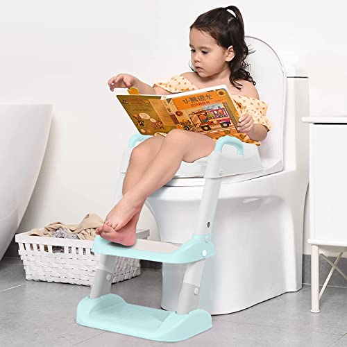 Napei Potty Training Toilet Seat With Step Stool Ladder,Potty Training Toilet For Boy Girl Toddlers-Comfortable Safe Potty Seat Potty Chair With Anti-Slip Pads Ladder,Splash Guard And Safety Handles #TOP1