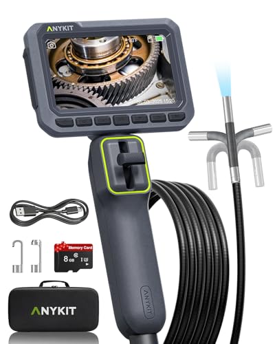 6.6FT Articulating Borescope 210 Two-Way 0.22in Slim Probe Endoscope with High-Brightness LED Lights 4.3 IPS HD Video Inspection Snake Camera for Automotive Engine Inspect