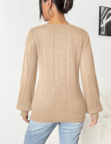 Image of HOTOUCH Sweaters for Women 2026 Fall Trendy Tops Casual Puff Sleeve Square Neck Cute Tunic Pullover Blouses XS-XXL