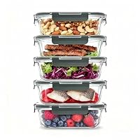 Glass Food Storage Containers 5 Pack,1040ml Glass Meal Prep Containers with Snap Lock Leakproof Lids, Lunch Box for Microwave,Freezer,Oven and Dishwasher (Grey1)