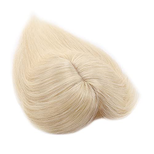 16" Clip in Human Hair Topper with Bangs Down Platinum Blonde