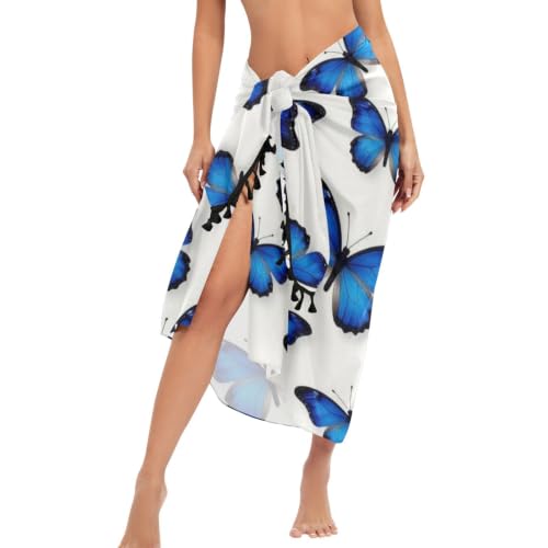 Pareos para traje de baño plus size con estampado de mariposa monarca azul sin costuras