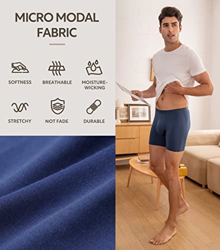 David Archy Men's Underwear Micro Modal Dual Pouch Trunks Ball Pouch Bulge Enhancing Boxer Briefs For Men 3 Pack(L, Black/Dark Gray/Navy Blue) #TOP4