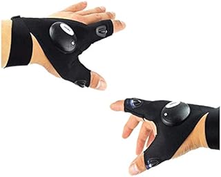 Daringjourney LED Flashlight Gloves, Fingerless Outdoor Fishing Gloves with Waterproof LED Lights in Darkness Places for Night Fishing, Camping, Hiking, Repairing Working (1 Pair)