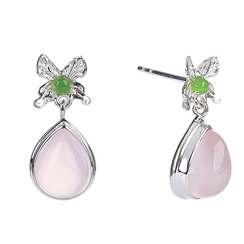 Boucles d'oreilles pendantes en argent sterling et cristal rose élégant