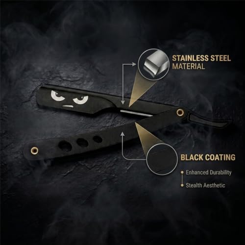 Image of Stainless Steel Black Coated Barber Razor | Sliding Head Manual Straight Razor |Salon & Home Beard Styling