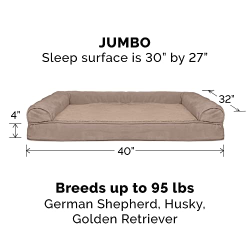 Image of Furhaven Orthopedic Dog Bed for Large Dogs w / Removable Bolsters & Washable Cover, For Dogs Up to 95 lbs - Plush & Suede Sofa - Almondine, Jumbo /XL