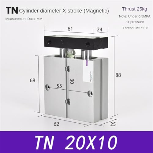 Cilindro de aire TN20 en aleación de aluminio de alta resistencia y doble varilla 3