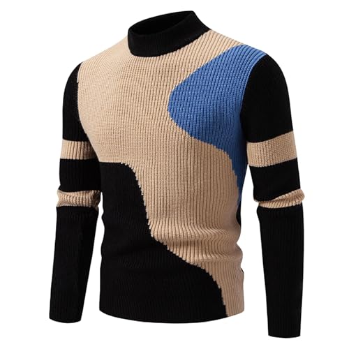 Cambkatl Men's Color Block Sweaters Mock Neck Knitted Pullovers Long Sleeve 2025 Fall Winter Jumper Tops