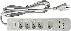 Filtro de Linha 5 Entradas 2 Portas USB 2 Portas Tipo C Régua de Energia 5 Tomadas com Entrada USB e Tipo C Extensão Multifuncional Bivolt de Design Premium