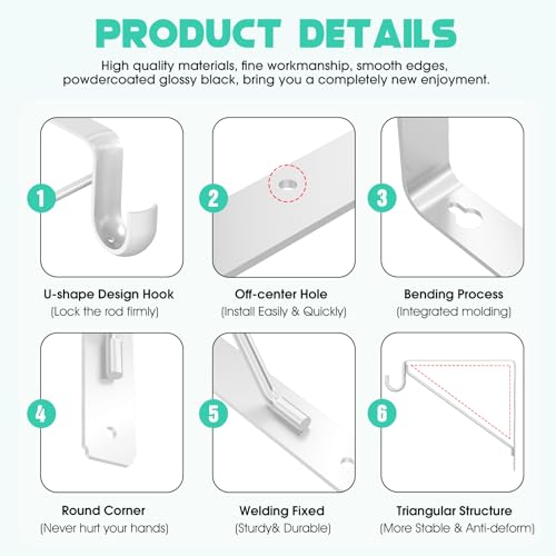 Closet Shelf & Rod Brackets Heavy Duty, 4-Pack Triangular Wall Mounted Shelf Brackets with Clothes Rail Pole Hook, 50kg Load - Image 3