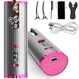 Automatic Hair Curler, Portable Wireless Curling Iron with USB Cable, Rechargeable, 6 Temperature & Timer, Cordless Professional Ceramic Curling Wand, for Long & Short Hair Styling, Home Travel Use