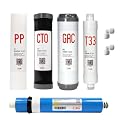 Sandmonk 5 Stage Reverse Osmosis Replacement Filter Kit with 75GPD Membrane 5pcs Replacement Cartridge Pack Kit for Standard Reverse Osmosis RO Systems Complete RO Filter Set