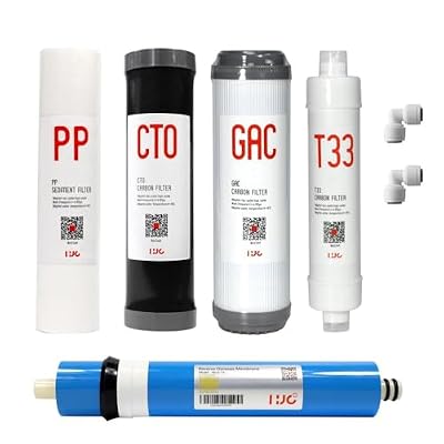 Sandmonk 5 Stage Reverse Osmosis Replacement Filter Kit with 75GPD Membrane 5pcs Replacement Cartridge Pack Kit for Standard Reverse Osmosis RO Systems Complete RO Filter Set