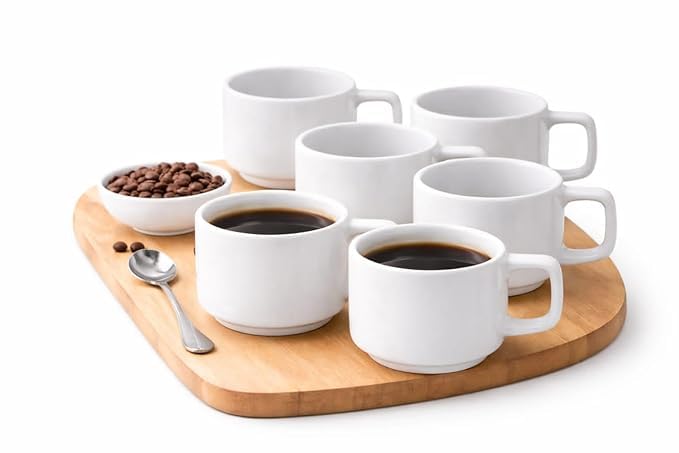 Image of Hotel Coffee Cups Set of 6 - White Fine Bone China Mugs for Home or Office Use - 180 ML