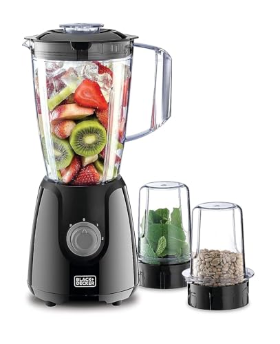 BLACK+DECKER Blender with Grinder Mills 400W Power 1.5L with 300ml 2 Grinding Mills Stainless Steel Blades and Two Pulse Control for Fine and Grinding of Coffee Herbs 2 years warranty BX440-B5