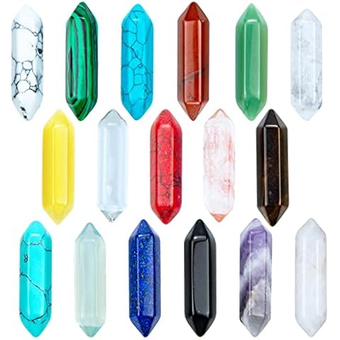 17 Stück Heilende Kristalle Steine Sets, Sechseckige Heilkristalle Reiki Meditation Edelstein Chakra Steine Amethyst Tigerauge Obsidian Malachit Heilsteine Anhänger Spirituelle Deko Esoterik Geschenke Cover