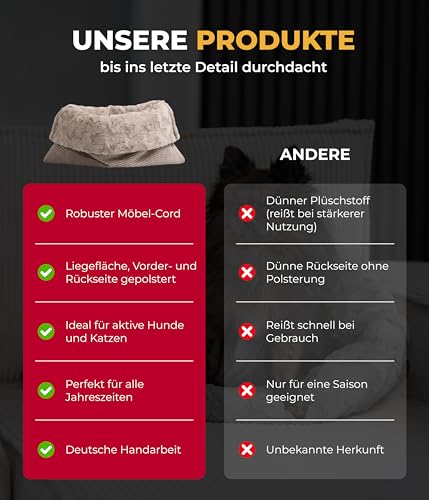 HS-Hundebett® Schlupfsack Cord-Exklusiv – Vielseitige Kuschelhöhle für Hunde und Katzen – Waschbar – Made in DE (Beige/Sand, 60x75 cm)