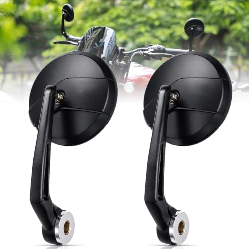 Image of OTOROYS Premium Motorcycle Bar End Mirror, Metal Handle ABS Frame Round Convex Black for Classic 350 | Bullet 350 | Hunter 350 | Meteor 350 | Continental GT 650 | Interceptor 650 | Himalayan Set of 2