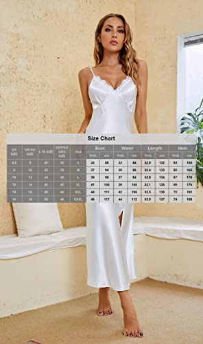 Image of ALCEA ROSEA Women Silk Satin Nightgown Sexy Lace Chemise Lingerie Long Sleepdress for Ladies Sleepwear Slip Negligee