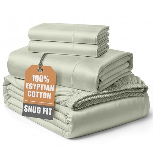 Image of LANE LINEN California King Bed Sheets 100% Egyptian Cotton Sateen - Mineral | Cal King Bed Sheets - 4-Piece Set, For A Luxurious Night's Sleep, For A Silky Hotel-Style Bed, Guest-Ready Comfort