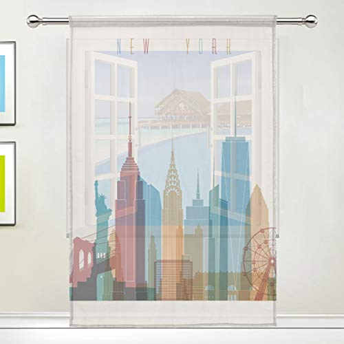 funnyy Rideau de fenêtre en Tulle américain Statue de la Liberté New York City Rideaux Voilages Rideaux pour Chambre à Coucher, Salon, décoration de la Maison, 137 x 178 cm, 1 Panneau, 55 x 78 inch