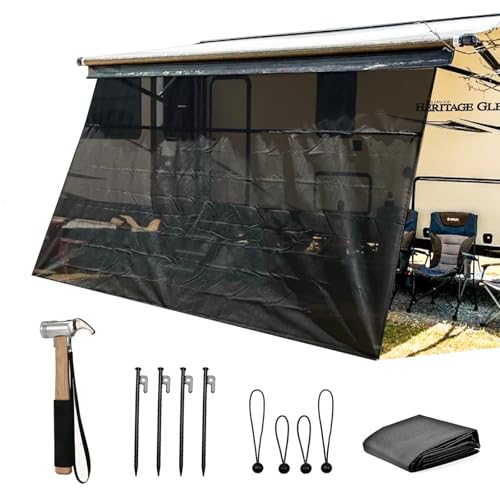 WIOUKEVA Toldo para caravana de 9 x 17 pies 3 pulgadas (apto para toldo de 18 pies), kit completo de bloqueador UV de malla negra para caravana, caravana, remolque, autocaravana, viene con juego de