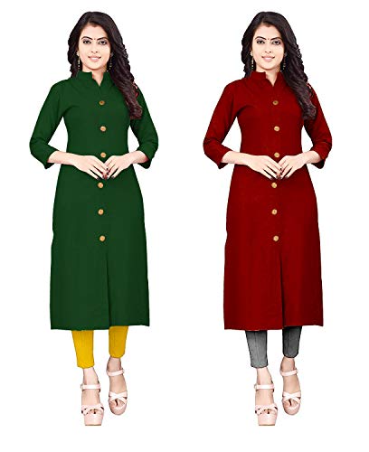 Image of NATEK Women's Cotton Straight Plain Kurtis Combo Pack of 2
