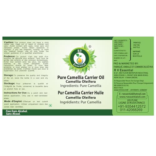 Image of R V Essential Pure Camellia Carrier Oil 10ml- Camellia Oleifera (100% Pure and Natural Cold Pressed) For Skin Face Hair Body Nails Scalp Massage Aromatherapy Diffuser Soap Candle Perfume Making
