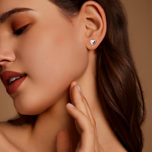 Zeffy Hypoallergenic 925 Sterling Silver/14K Gold Plated Stud Earrings, Dainty Simple Heart Earrings for Women Girls4