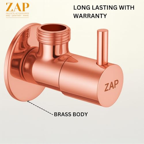 Image of ZAP Elegant Rose Gold Angle Valve Set - Pack of 4 | Solid Brass Construction with Wall Flange | For Tap, Jet Spray & Geyser Use