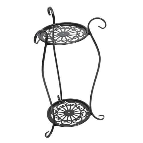 HANABASS Estante de Hierro para Macetas de Flores Soporte Doble Capa para Jardín Interior y Exterior Diseño Forma de Jarrón de Color Negro