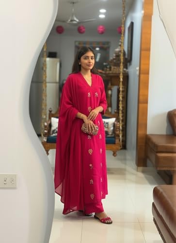 Image of ANNI Designer Women's Rayon Viscose Straight Kurta Set with Pant and Dupatta | Stylish Long Kurti Dress for Festive, Party, and Ethnic Wear