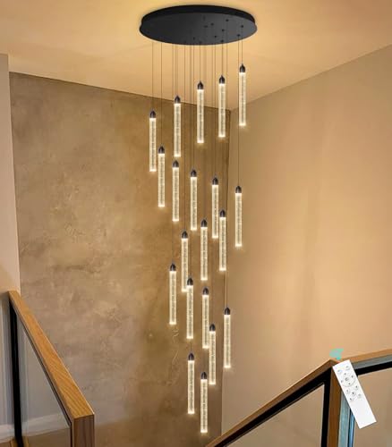 Image of 20-Lights Chandelier LED Dimmable Chandeliers for Entryway Flush Mount Ceiling Pendant Light Fixture Crystal Chandeliers for Living Room Black Finished Lighting Modern 156in High Ceiling Chandelier