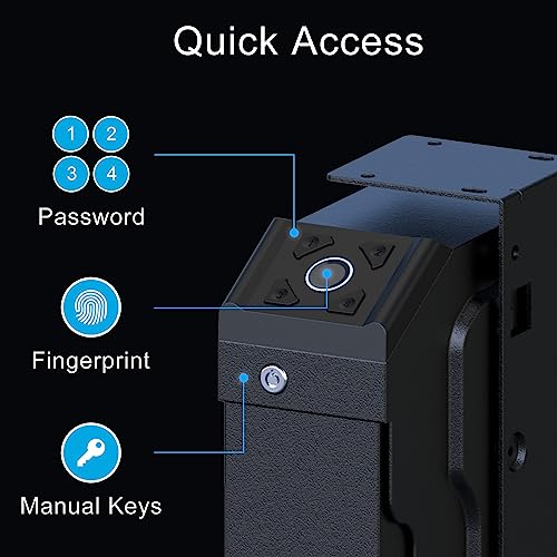 Image of Gun Safe Biometric Quick Access Handgun Safes for Pistols Bedside Fingerprint Pistol safe Nightstand Smart Gun Safety Wall Mount Desk Keypad Key